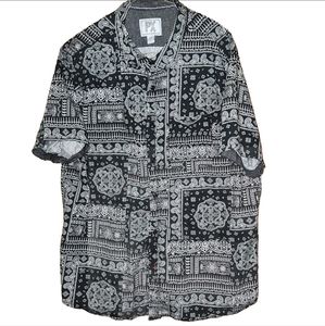 PX navy paisley print short sleeves button front shirt | Size L